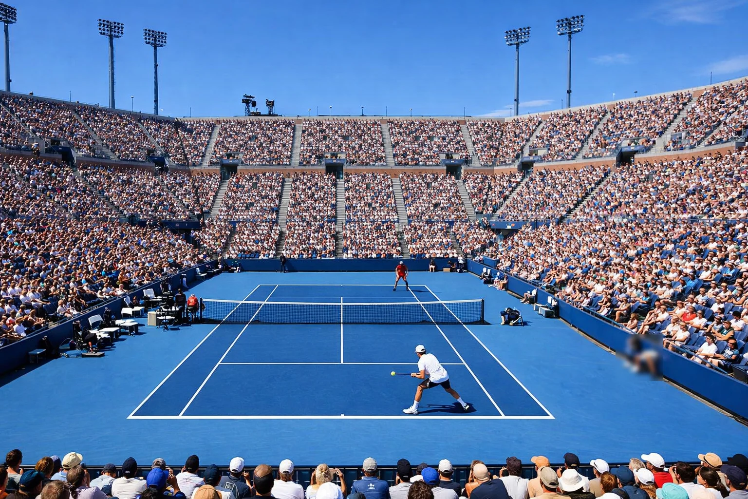 Volles Tennisstadion während eines Grand-Slam-Turniers bei Tageslicht